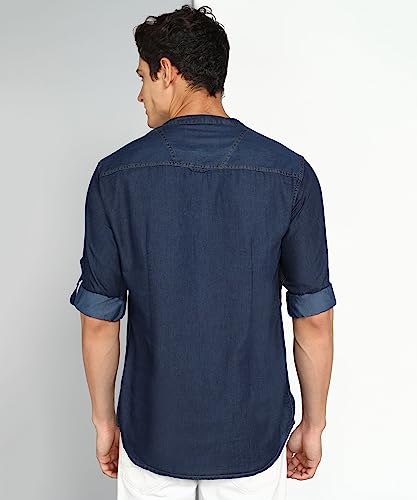 Image of Kuons Avenue Men's Denim Casual Short Kurta | Mandarin Collar | Full Sleeves | Tailored Fit- Stylish Ethnic Wear