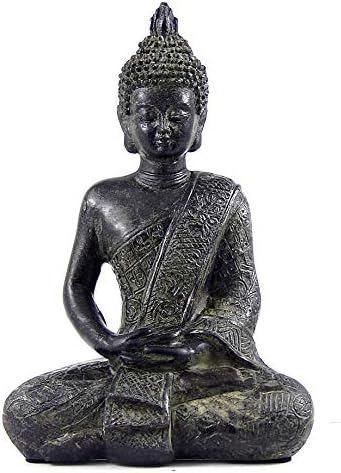 Bellaa Black Buddha Statue Enlightenment Meditation Dhyana Mudra Sitting Blessing Goodluck Happy Collectibles Figurines Sculpture Living Room Outdoor Garden Patio Lawn Farmhouse Boho Home Decor