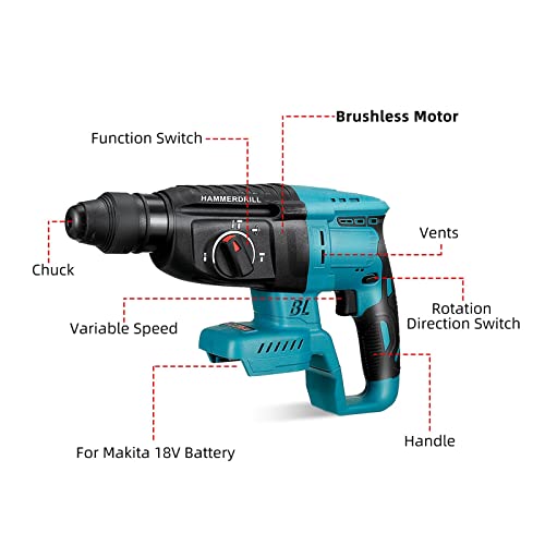 TEMSOOM Drillpro 338VF Bürstenloser wiederaufladbarer Bohrhammer mit 2 Akkus Elektrische Schlagbohrmaschine Kompatibel… – Bild 6