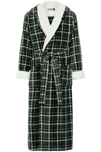 Alexander Del Rossa Bata de felpa para hombre con capucha, batas grandes y altas para hombre, bata de baño de forro polar sherpa, Tela escocesa verde cazador, 3X alto