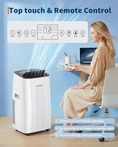 Image of Garvee Portable Air Conditioner 14,000BTU, Remote Control, Portable AC Unit, Dehumidifier, Fan, 800Sq.Ft Cool /Dry /Swing /Child Lock,Quite,LCD Display,Fast Cool, Air Purification,1290W, CEER7.83,Black