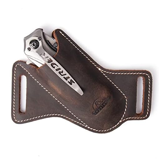 Topstache Handmade Leather Pocket Knife Sheath for Belt,EDC Belt Folding Knife Sheath for Man,Cross Draw Left Side Carry Open Top Knife Sheath for 5 inch Folding Knife,DarkBrown