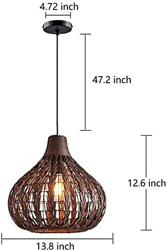 LUYIYI Amerikaanse bamboe kunst plafond kroonluchter rotan rieten kroonluchter natuurlijke geweven lamp E27 verstelbare eetkamer keuken opknoping decoratieve lamp 35cm (Color : Natural) photo 3