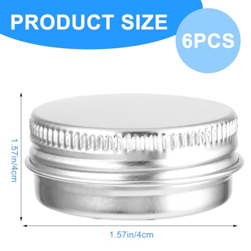 6 Pack 0.5 oz Metal Round Aluminum Tin Jar Containers with Screw Lid Leak Mini Proof Refillable Bottle Salve Tins Lip Balm Lotion Spice Cream Box for Cosmetic(silver2