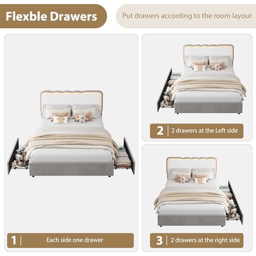 Image of Garvee Irregular Wave LED 2-Drawer Soft Upholstered Bed, Soft Padding