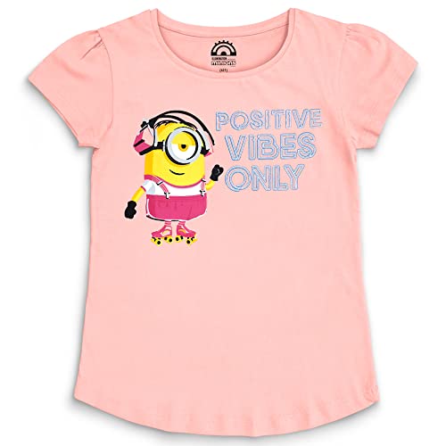 Image of Kidsville Minion 2 Printed Regular Fit Peach Cotton Girl's T-Shirt