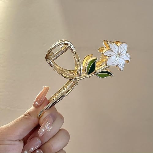 Image of Hair Clutcher For Women | Stylish Hair Claws For Girls | Trendy Alloy Metal Clips | Fashionable Girls Hair Accessories | Suitable In Various Occasions | (white flower) Pack Of 1