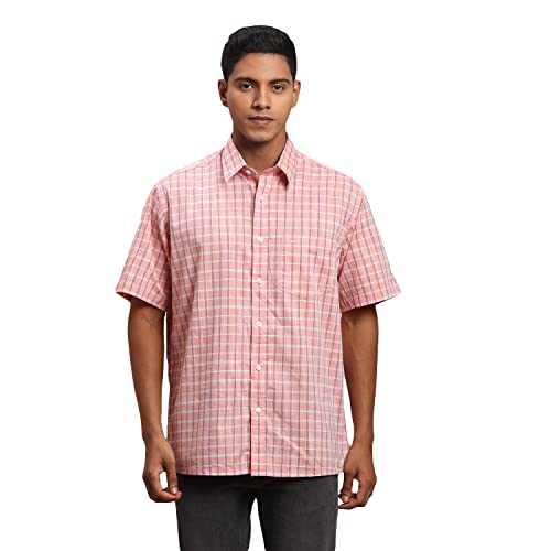 Image of Colorplus Men's Pure Cotton Checks Pattern Classic Fit Spread Collar Half Sleeve Casual Shirt