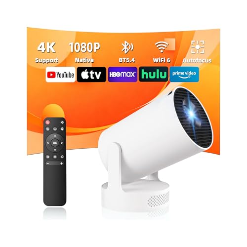 [Apps integradas & 2026 Upgraded] Proyector Portatil 4K, 1080P HD WiFi 6 BT 5.4, Compatibile con HDMI/USB/TV Stick/PS5/Laptop, Proyector para Movil Altavoz de 5W, Auto Keystone, Rotación de 180°