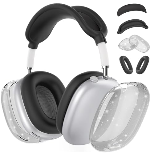 Image of Silicone Case Cover for AirPods Max 2 /AirPods Max Headphones(Glitter Black) | Clear Soft TPU Ear Cups Cover /Ear Pad Case Cover /Headband Cover for AirPods Max,Transparent Accessories for Apple AirPods Max