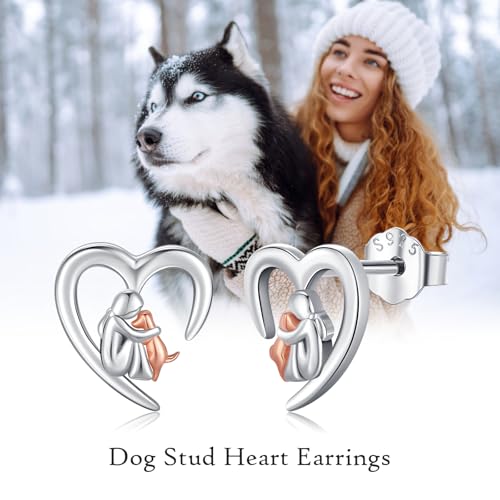 Image of 925 Sterling Silver Dog Earrings Cute Animal Puppy Stud Earrings Dog Jewelry Gifts for Women Girls Pet Lover Hypoallergenic Earrings for Sensitive Ears