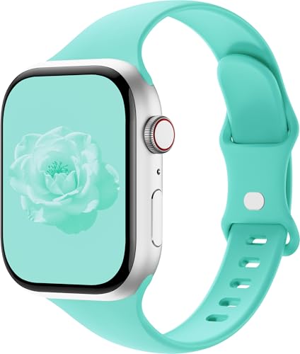 Image of Thin Silicone Band Compatible with Apple Watch 41mm 38mm 40mm 46mm 45mm 42mm 44mm, Slim Narrow Replacement Sport Strap Wristband for iWatch Series 11 10 9 8 7 6 5 4 SE Ultra 3 2 1 Women Men