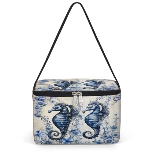 GzLeyigou Seahorse Lunch Bags for Women Men 9 Cans, Hot & Cold Food Delivery Bag Insulated Grocery Bag Insulated Lunch Box Underwater Seahorse Cooler Bag for Office Work Picnic Beach