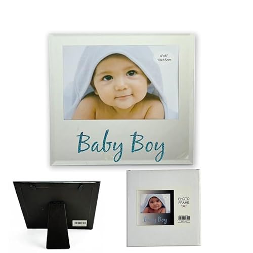 [2PCS] LYLAC Glass Photo Frame for Baby Boy, 4x6 Inch, 18x17 cm, White