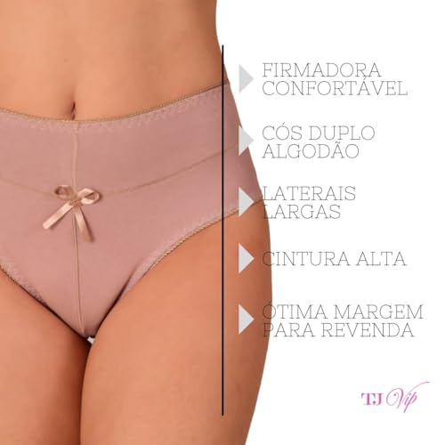 Kit 10 Calcinhas Cós Alto Duplo Lingerie Feminina de Algodão Cotton Macio Segura Barriga cores lisas