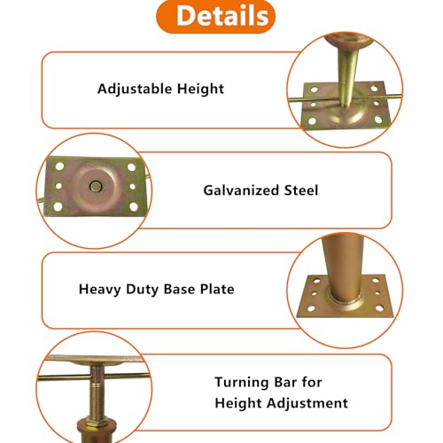 ZANURA 19.7"-35.8" Adjustable House Floor Wall Jack Post Pole Rod Fit for Leveling Lifting Framing Basement Crawlspace Beam Roof, 4 Pack by ZANURA - Image 4
