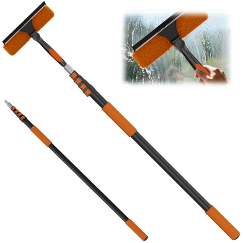 26FT High Window Cleaning Kit with Pole, 2-in-1 Window Squeegee with 5-20 FT Telescoping Extension Pole - Professional Window Washing Kit with Long Handle, Multi-Use Cleaning Tool for High Windows