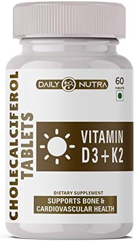 DAILY NUTRA Vitamin D3 + K2 - MK7 Supplement Support Joint Care, Bone Strength, Heart Health - 60 Veg Tablets