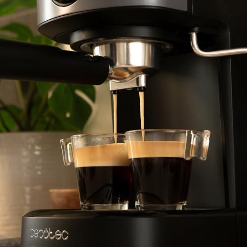 Cecotec Espressomaschine Power Espresso 20 Pecan Pro. 1100 W, ForceAroma-Technologie mit 20 Bars, verstellbare Dampfdüse, Doppelter Auslauf, Tassenwärmer, Dosierlöffel und Tamper