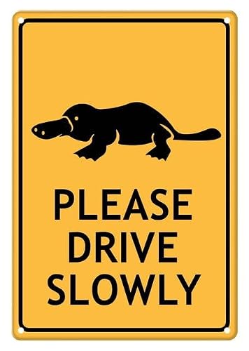 peiyeety Platypus Please Drive Slowly Aluminum Tin Sign for Home Kitchen Wall Decor 12X8Inch
