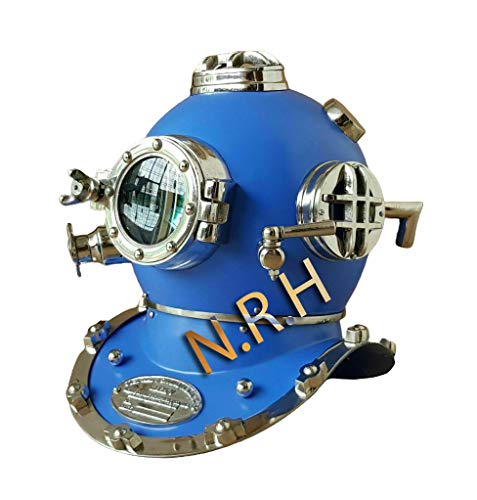 Matal: Acciaio/Allume Casco subacqueo Deep Sea Divers casco 45,7 cm finitura blu casco derivato
