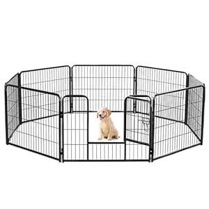 Sweetcrispy Dog Playpen Indoor – Pet Fence Exercise Pen for Yard Gate 8 Panels Foldable Puppy Crates with Doors Metal Dog Pen for Camping, RV, Outdoor, Small/Medium Pets, 24” Height