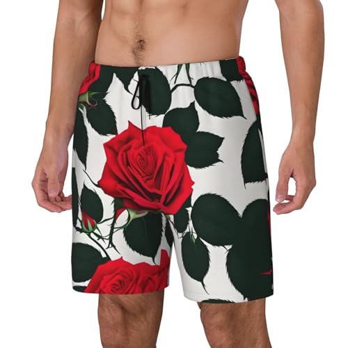 Rustic Red Rose Print Men Stylish Functionality Swim Trunks Breathable Beach Shorts Surfing Gym Fishing2