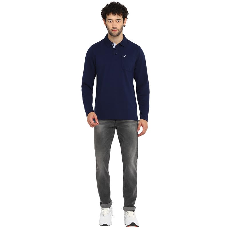 Image of AMERICAN CREW Men's Cotton-Poly Regular Full Sleeve Polo T-Shirt with Pocket