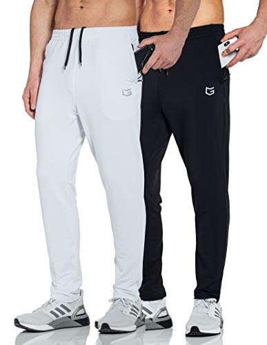 G Gradual Men's Sweatpants with Zipper Pockets Tapered Track Athletic Pants for Men Running, Exercise, Workout (2 Pack: Black/White, Medium)