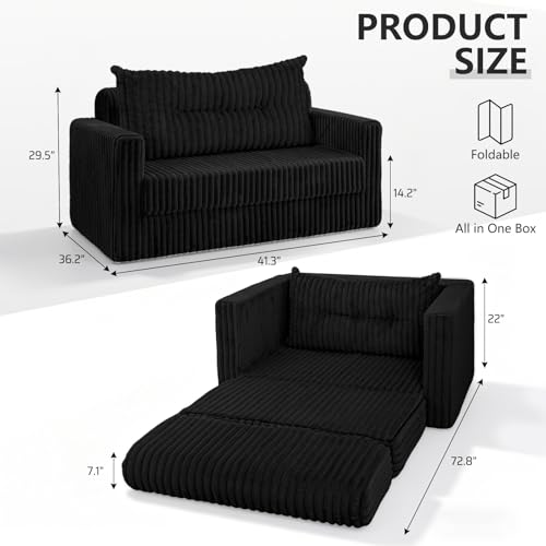 Image of HABUTWAY 41.3 inch Loveseat Boneless Couch, 4-in-1 Convertible Sofa Bed, Plush Fur Folding Futon Sofa Bed Couches with a Pillow for Living Room, High-Density Foam Support, No Assembly Required, Black
