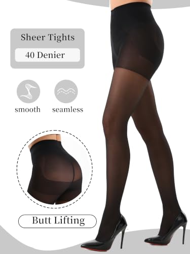 Seidiva Collant Femme 40 Deniers Gainant avec Effet Ventre Plat, Collant Léger Brillant, Collant de Maintien Résistant, 2 Noir S – vue 4