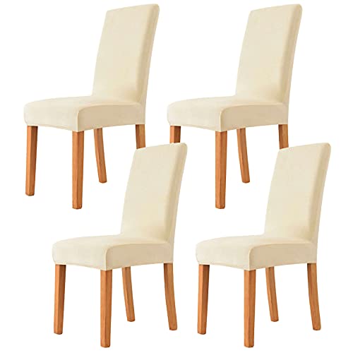 Jhld Dining Chair Covers, Velvet Chair Slipcover Stretch Chair Protector Chair Covers For Dining Room Chair Seat Covers Machine Washable For Living Room Bedroom-Beige-Set Of 4 #TOP2