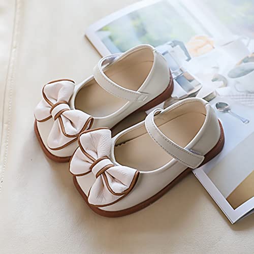 Spring and Summer Girls Casual Shoes Bow Hook Loop Solid Color Comfortable Single Shoes Toddler Girls Running Shoes Beige2
