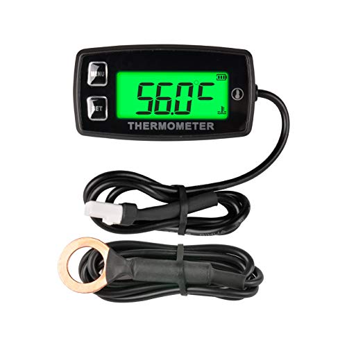 Runleader Digital LCD Motortemperaturanzeige, Übertemperaturwarnung, grüne Hintergrundbeleuchtung, Batterie austauschbar für Generator Motorrad Dirtbike ATV Außenborder Motor Marine Schneemobil Cover