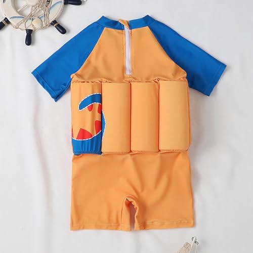 Toddler Swimsuit with Floatation Boys Girls One Piece Short Sleeve Rash Guard Buoyancy Bathing Suits Training Outfits 1-5T3