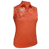 Monterey Club Women's Leopard Foil Print Polo Sleeveless #2395 (Salmon Pink, Medium)