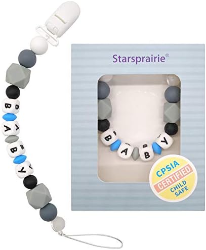 Custom Pacifier Clip Baby Teething Toys Personalized Name BPA Free Silicone Beads Binky Holder for Boy Girl Shower Gift (Blue)