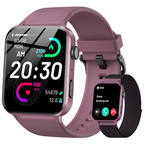 IOWODO Reloj Inteligente Hombre Mujer, Smartwatch Mujer con 2 Correas,1.85' Reloj Deporte Mujer con Funciún Llamadas y Whatsapp Mensajes Bluetooth,100 Modos Deporte para iOS Android Teléfono(Violeta)