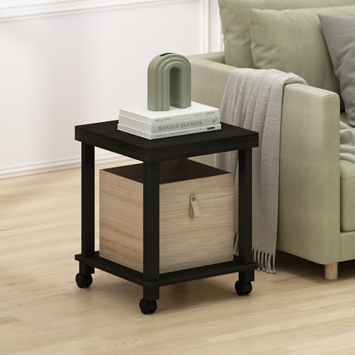 Image of Furinno Turn-N-Tube Classic 2-Tier End Table, Side Table with Casters, Espresso /Black