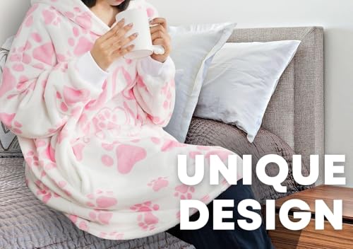 Image of Dog Mom Gifts for Women, Wearable Flannel Blanket Hoodie for Dog Lover, Oversized Hooded Sweatshirt for Adults, One Size