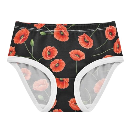Red Flowers Black Little Girl Panties Toddlers Underwear Floral Cotton Fancy Briefs Kids Undies 2t