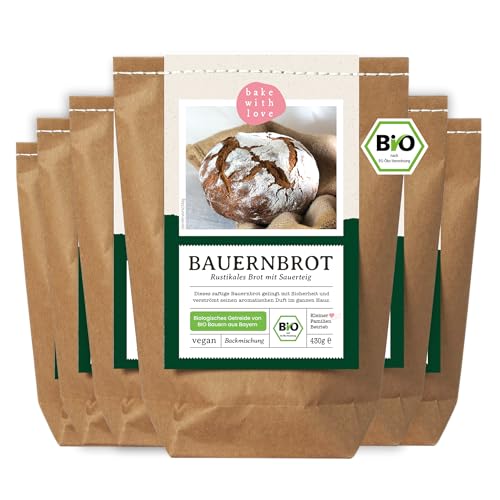 Bio Brotbackmischung Bauernbrot – Sauerteigbrot mit Roggenmehl & Dinkel – für Brotbackautomat & Ofen – frisches Brot backen – Bake with Love – 6er Pack