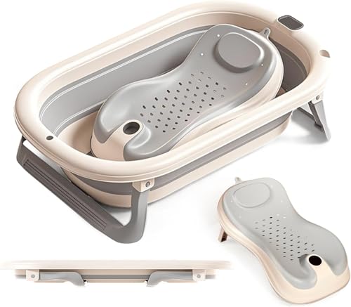 Image of MOPPETS Moppet Elite Silicone Folding Baby Bath Tub with Silicone Baby Folding Bather /Bathrack, Newborn to Toddler Safe Bathtub (0-3 Years) Elite Combo (Grey)