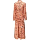 Disimlarl Vestido de otoño para mujer, cuello alto, manga linterna, pliegues y estampado de volantes, vestidos largos, multicolor, XL