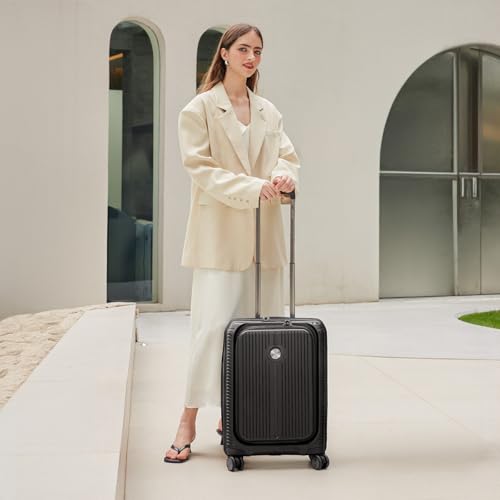 Image of Verage Carry On Luggage with Spinner Wheels, Expandable Hardshell Spinner Suitcase for Travel, TSA Approved (Carry-On 20-Inch (Front Pocket), Black)