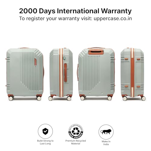 Image of uppercase Vector (Medium) 65cm, Check-in Sustainable Trolley Bag, Hardsided Anti-Scratch 8 Wheel Double Spinner Luggage, TSA Lock & Anti-Theft Zippers, Suitcase for Unisex, 2000 Days Warranty (Green)