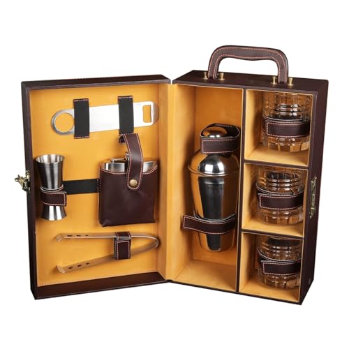 Presents Premium Portable Bar Set with Travel Case – 11-Piece Cocktail Shaker Set with Glasses, Tools & Lock – Travel Mini Bar Kit for Home,Parties & Gifting – Brown Leather Finish-image-48