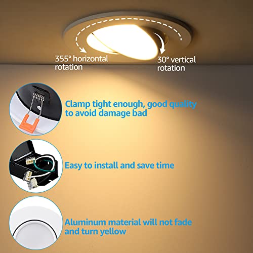 Torchstar 6 Inch Gimbal Led Recessed Lighting With Junction Box, 13.5W Ic Rated Air Tight Directional Swivel Downlight, Cri90+ Dimmable Canless Led Recessed Light, 3000K, Etl, Energy Star, Pack Of 4 #TOP7