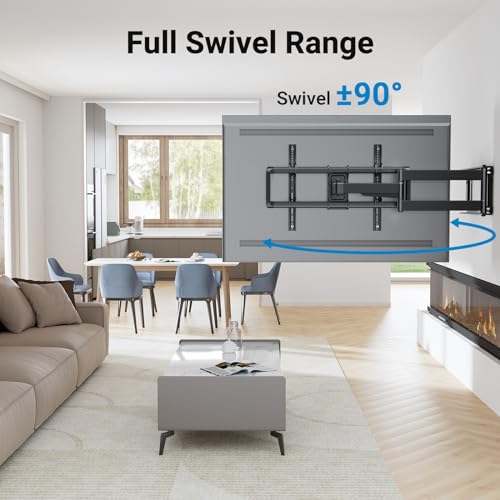 PERLESMITH Long Arm TV Wall Mount Full Motion for 37-75 inch TVs, Corner TV Mount Bracket with 27.36-inch Articulating Long Extension Arm, Swivel&Tilt, Max VESA 600x400mm up to 110lbs, 16" Wood Stud by PERLESMITH - Image 3