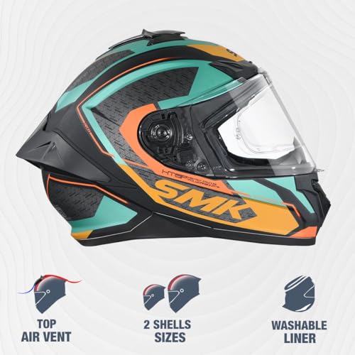 Image of SMK Typhoon RD1 ISI ECE & DOT Certified Full Face Dual Visor Helmet for Men and Women with Pinlock Fitted Clear Visor and Inner Sun Visor ( MATT Black - MA287 - L )